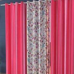 Shopgallery Off White & Pink 3 Pieces Floral Room Darkening Door Curtain-picture-27