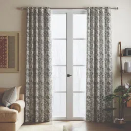 BIANCA Set of 2 Grey & White Geometric Black Out Door Curtain-42