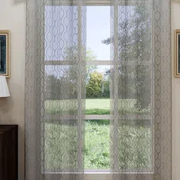 GM Blue & Transparent Set of 2 Geometric Sheer Door Curtain-image-41