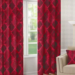Raymond Home Maroon & Silver-Toned 2 Pcs Geometric Door Curtains-image-42
