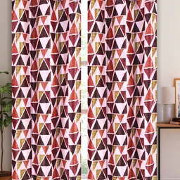 Aura Pink & Brown 2 Pieces Geometric Door Curtain-12