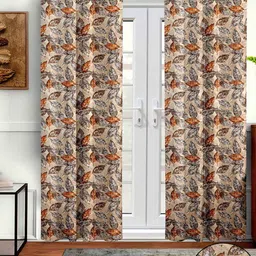 Aura Beige 2 Pcs Floral Printed Door Curtain-6