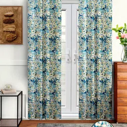 Cortina Blue & Cream-Coloured Set of 2 Floral Door Curtain-52