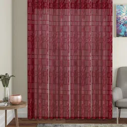 HOSTA HOMES Maroon Set of 4 Floral Door Curtain-picture-12