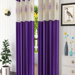 Homefab India Purple & Beige Set of 2 Floral Sheer Long Door Curtain-image-75