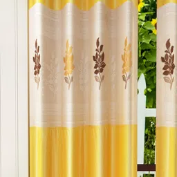 Homefab India Yellow & White Set of 2 Floral Sheer Long Door Curtain-image-84