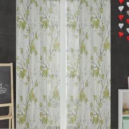 Aura White & Green 2 Pieces Floral Printed Sheer Long Door Curtain-image-71