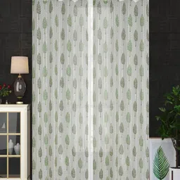 Aura Green & White 2 Pieces Floral Sheer Long Door Curtains-26