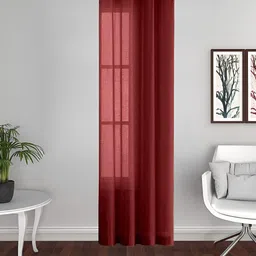 THE CONVERSION Maroon Linen Sheer Long Door Curtain-image-99