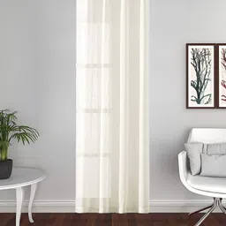 THE CONVERSION Cream-Coloured Linen With Slub Textured Sheer Long Door Curtain-image-35