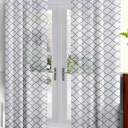 Aura White & Blue 2Pcs Geometric Sheer Long Door Curtain-15