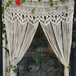ecofynd Macrame Off White Sheer Cotton Door Rope Curtain-image-3