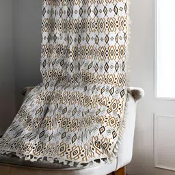 Cortina White & Brown Single Ethnic Motifs Cotton Door Curtain-image-44