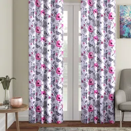 Soumya White & Pink Printed Single Long Door Curtain-32