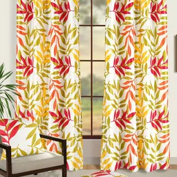 SWAYAM Omega Yellow & Red 2 Pieces Floral Room Darkening Long Door Curtains-image-98
