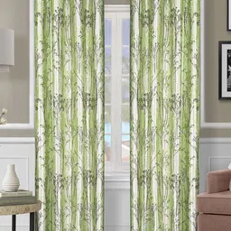 ROMEE Green & Black 2 Pieces Floral Room Darkening Long Door Curtains-20