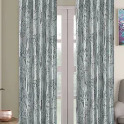 ERIC LONDON Baby Blue & Black 2 Pieces Floral Room Darkening Long Door Curtains-image-22