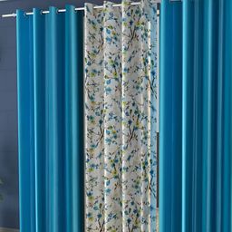 Shopgallery Teal & White 3 Pieces Floral Room Darkening Long Door Curtain-image-69