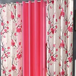Shopgallery Pink & White 3 Pieces Floral Room Darkening Long Door Curtain-4