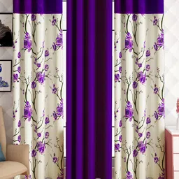 Lunar Days Purple & White 3 Pieces Floral Room Darkening Long Door Curtain-image-40