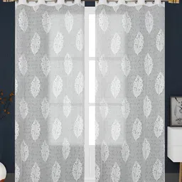 Aura White 2 Pieces Floral Sheer Door Curtains-image-70