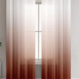 HOMADORN Brown & White Set of 2 Sheer Door Curtain-3