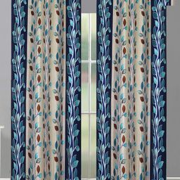 Aura Blue & Grey 2 Pieces Floral Printed Room Darkening Long Door Curtain-image-97