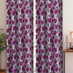 Aura Grey & Pink 2Pcs Floral Room Darkening Long Door Curtain-image-55