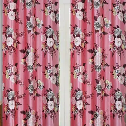 Aura Pink & Grey 2 Pieces Floral Room Darkening Long Door Curtains-15