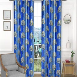 Homefab India Blue & Beige Set of 2 Floral Long Door Curtain-image-86