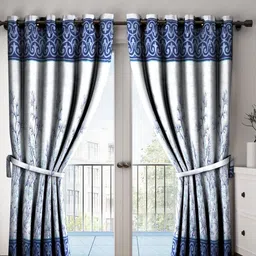 Home Sizzler Blue & White Set of 2 Floral Long Door Curtain-image-94