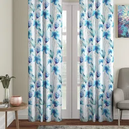 Home Sizzler Blue & White Set of 2 Floral Long Door Curtain-image-90