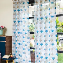 URBAN SPACE Blue & White Set of 2 Floral Sheer Door Curtain-62