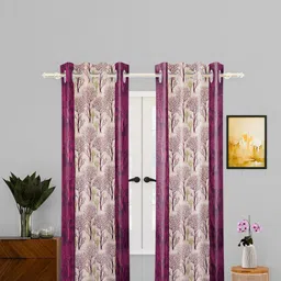 Kuber Industries Purple & Beige 6 Pieces Floral Printed Sheer Door Curtains-image-27