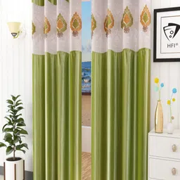 Homefab India Green & White Set of 2 Embroidered Sheer Door Curtain-17