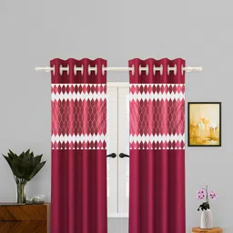 Kuber Industries White & Maroon 3 Pieces Geometric Printed Sheer Door Curtains-image-22