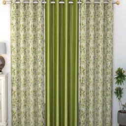 Homefab India Grommet Green & White 3 Pieces Printed Door Curtain-image-20