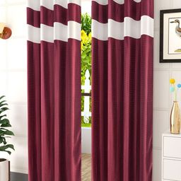 Kraftiq Homes Maroon 2 Pieces Colour Blocked Room Darkening Long Door Curtains-image-32