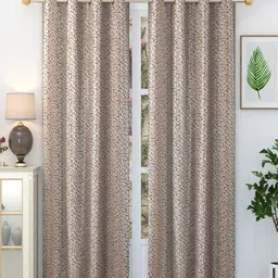 Aura Brown & Black 2 Pieces Printed Grommet Long Door Curtain-47
