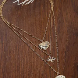 KARATCART Gold Plated Heart And Eye Layered Chain-image-62