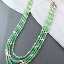 I Jewels Men Gold-Toned & Green Beads 4 Layered Dulha Chain-30