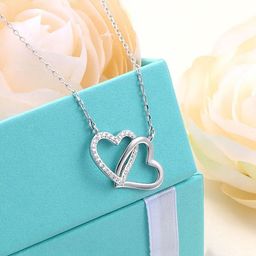 Yellow Chimes Silver-Plated Crystals-Studded Dual Heart Pendant With Chain-image-56