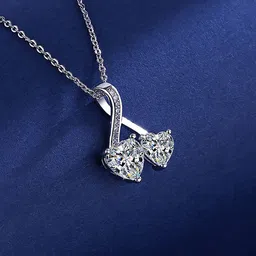Yellow Chimes Silver-Plated Dual Heart Pendant With Chain-14