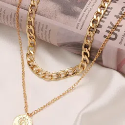 FIMBUL Gold-Plated Alloy Layered Coin Pendant Chain-image-9