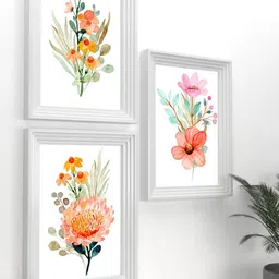 Art Street Set Of 3 White & Peach-Coloured Floral Printed Framed Wall Art image 1