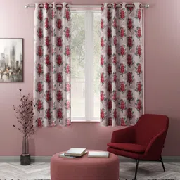 BIANCA Set of 2 Pink & Red Floral Printed Window Curtains-9