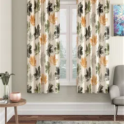 Home Sizzler Green & Cream-Coloured Set of 2 Floral Window Curtain-41