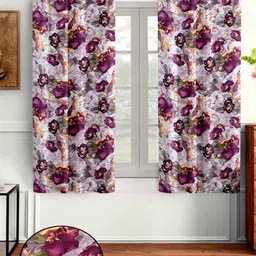 Aura Purple & Green 2 Pieces Floral Window Curtain-9