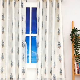 Ariana Blue & Gold-Toned Embroidered Window Curtain-10