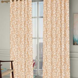 Homefab India Grommet Beige & White 2 Pieces Floral Window Curtains-image-38